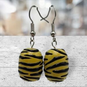 Handmade Yellow and Black Striped Earrings